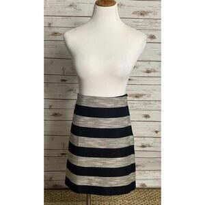 LOFT corpcore navy/grey striped cotton-blend A-line mini skirt Size 14